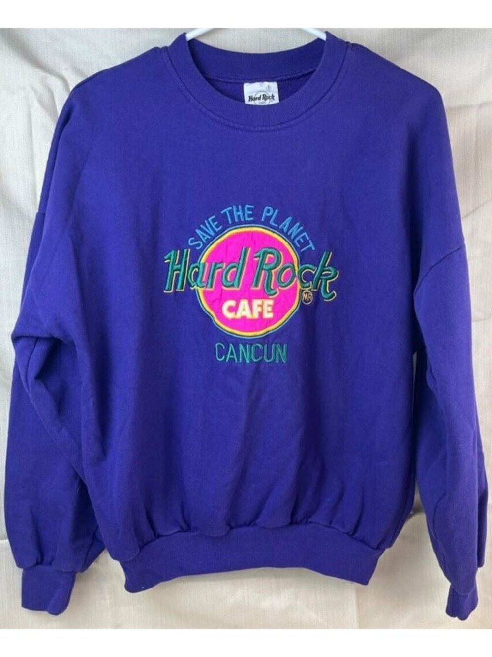 VTG Hard Rock Cafe Embroidered Purple Sweatshirt Small Cancun
